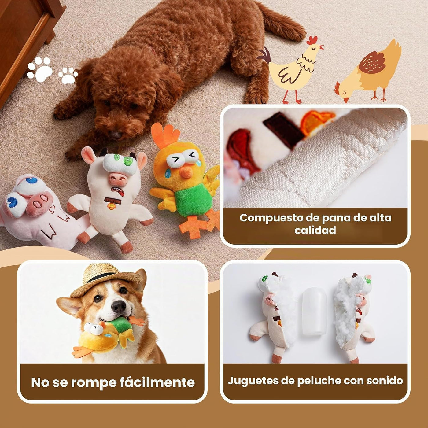 Nocciola - Juguetes chirriantes para perros, juguetes de peluche du...
