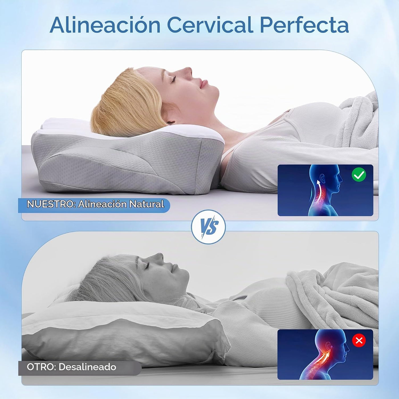 BDEUS Almohada cervical cervical para dormir, almohada ergonómica d...