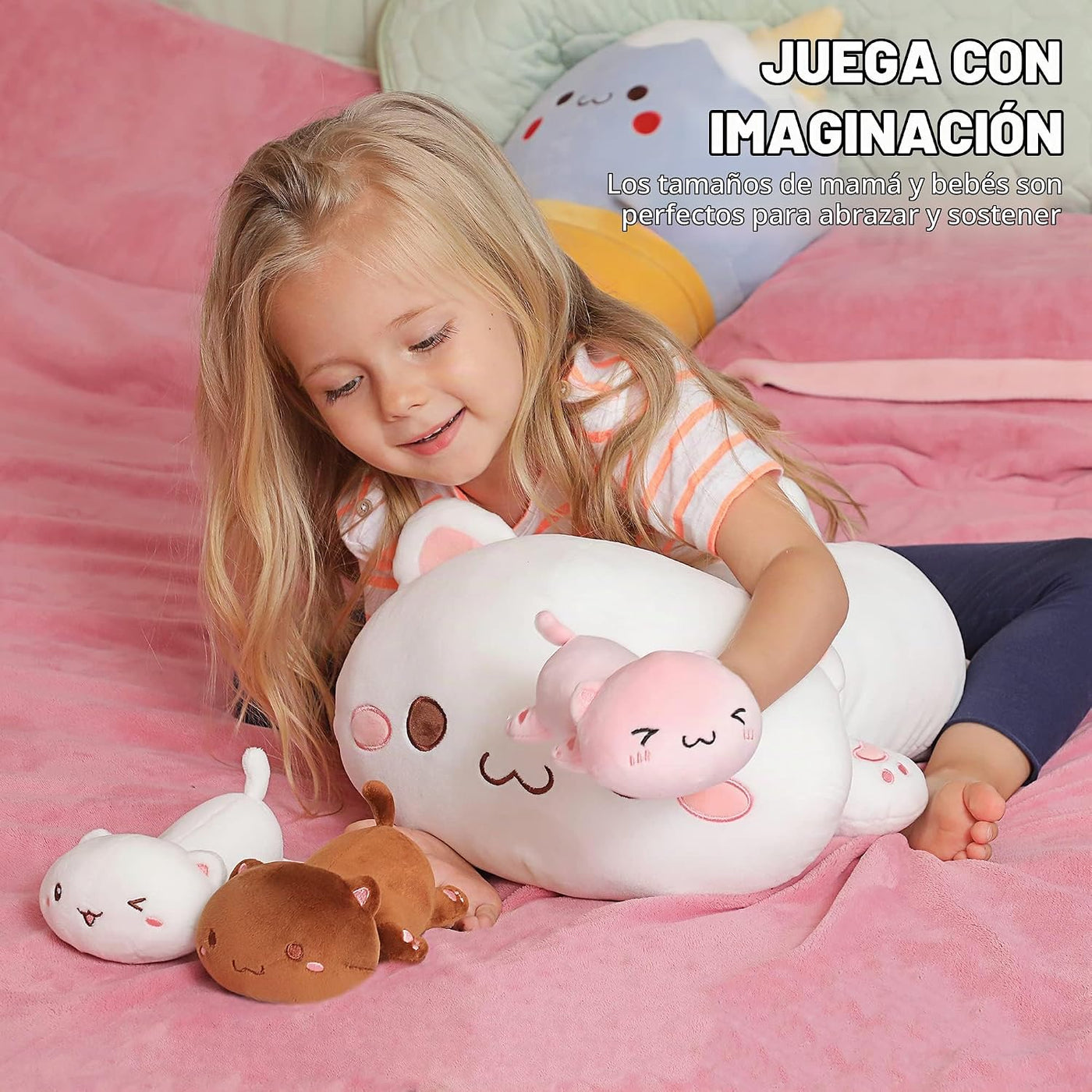 Onsoyours Mamá de peluche de gato de 19.7 pulgadas con 3 peluches d...