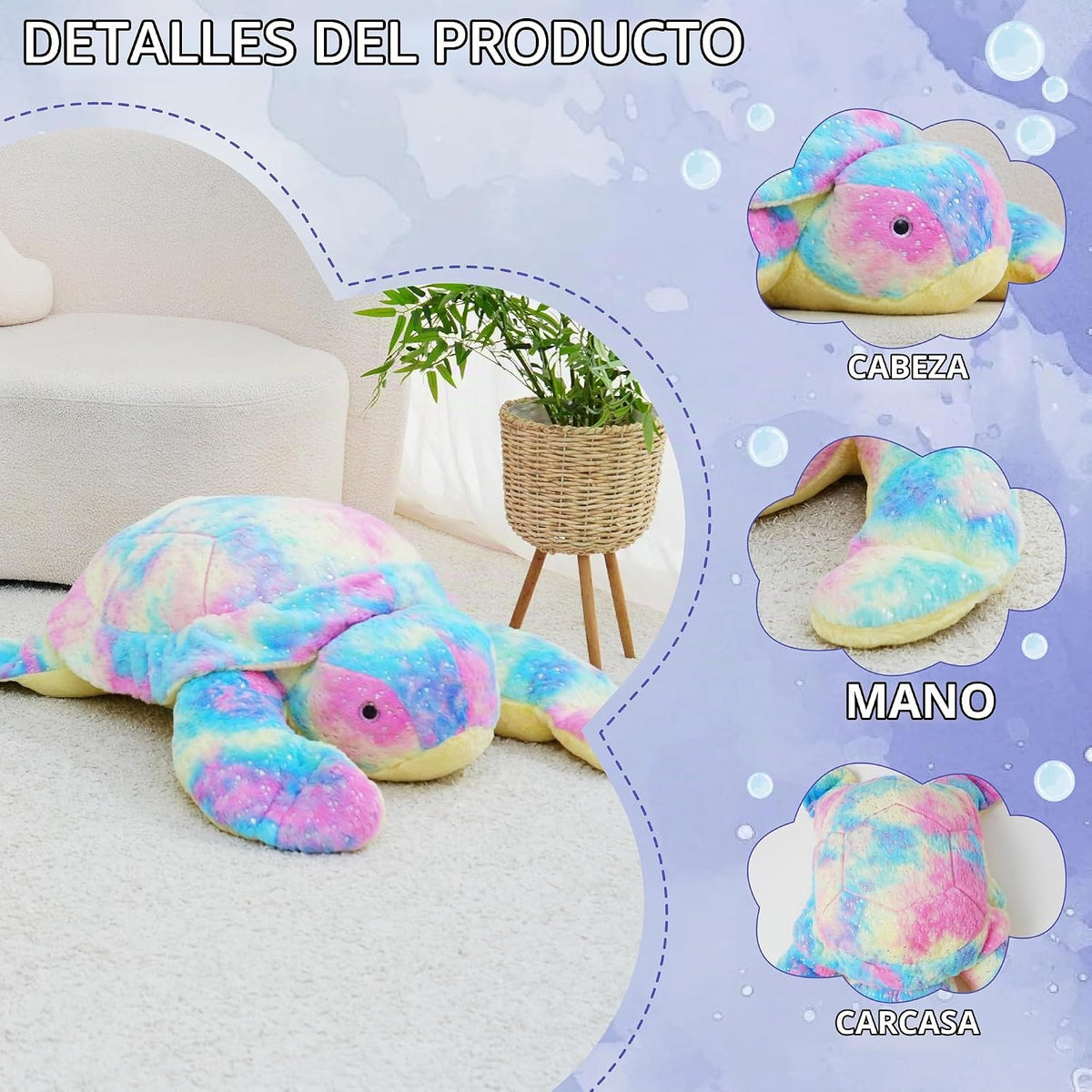 Jrystar Peluche de tortuga marina gigante, almohada de felpa grande...