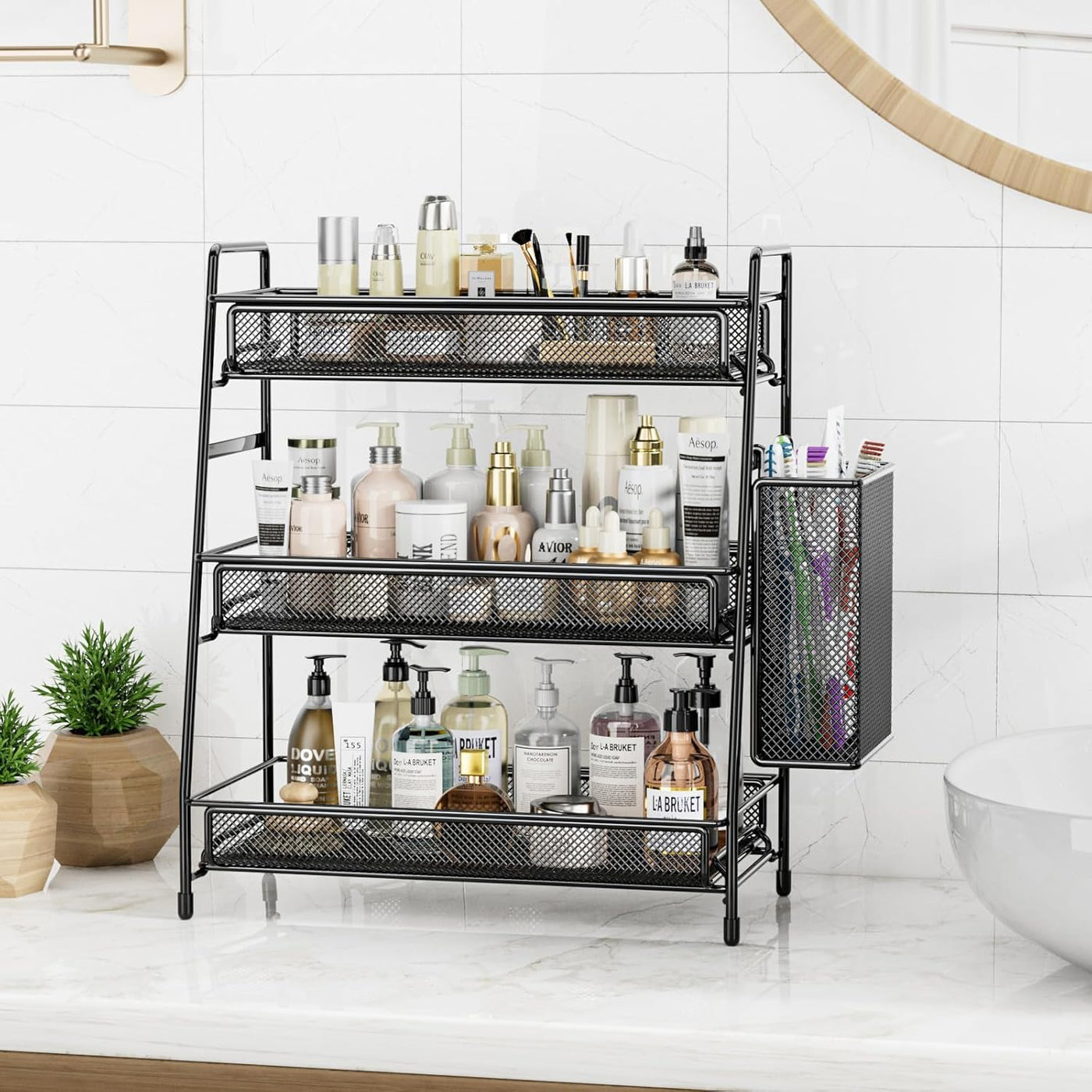 EKNITEY Organizador de encimera de baño con estante de 3 niveles -...