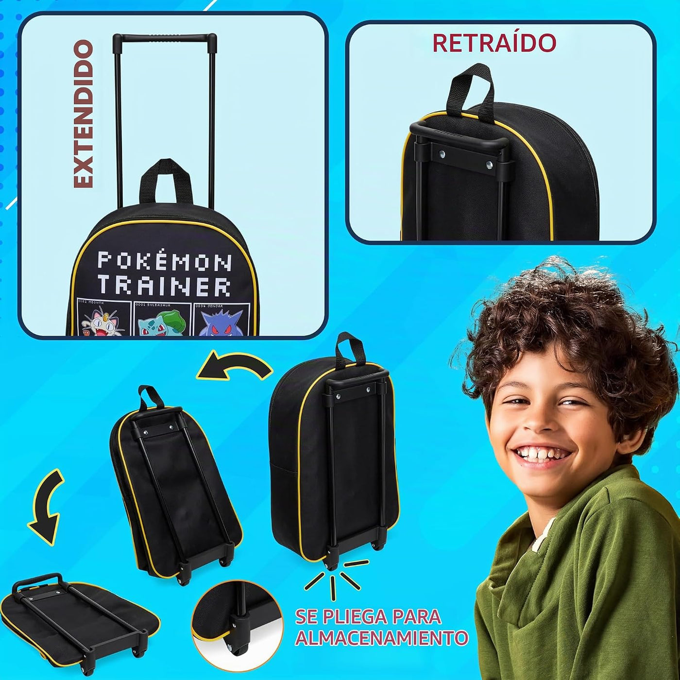 Pokemon - Maleta plegable para niños, 15 pulgadas, 10.5 litros, 2 r...