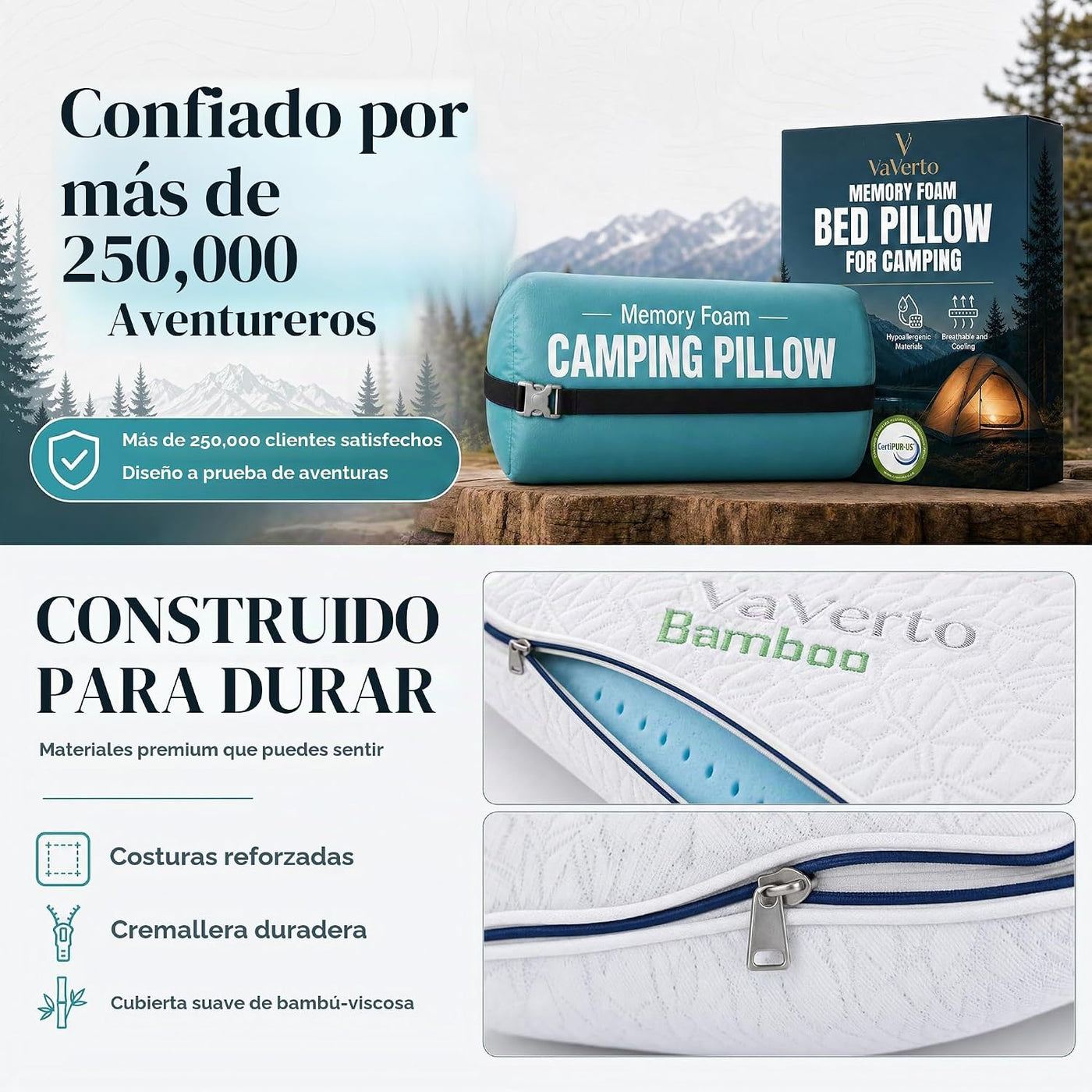 Vaverto Almohada pequeña de espuma viscoelástica para camping, paqu...