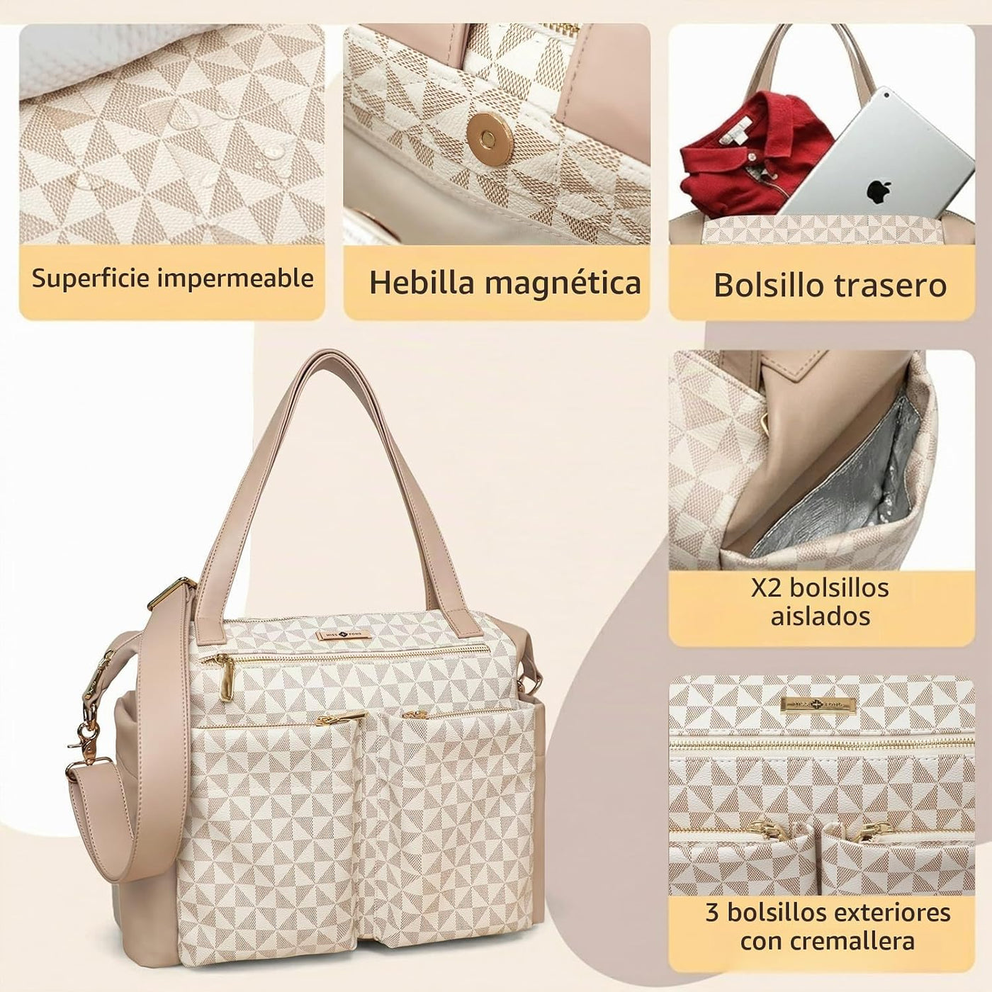 miss fong Mochila de cuero para pañales, bolsa de bebé, bolsa de pa...