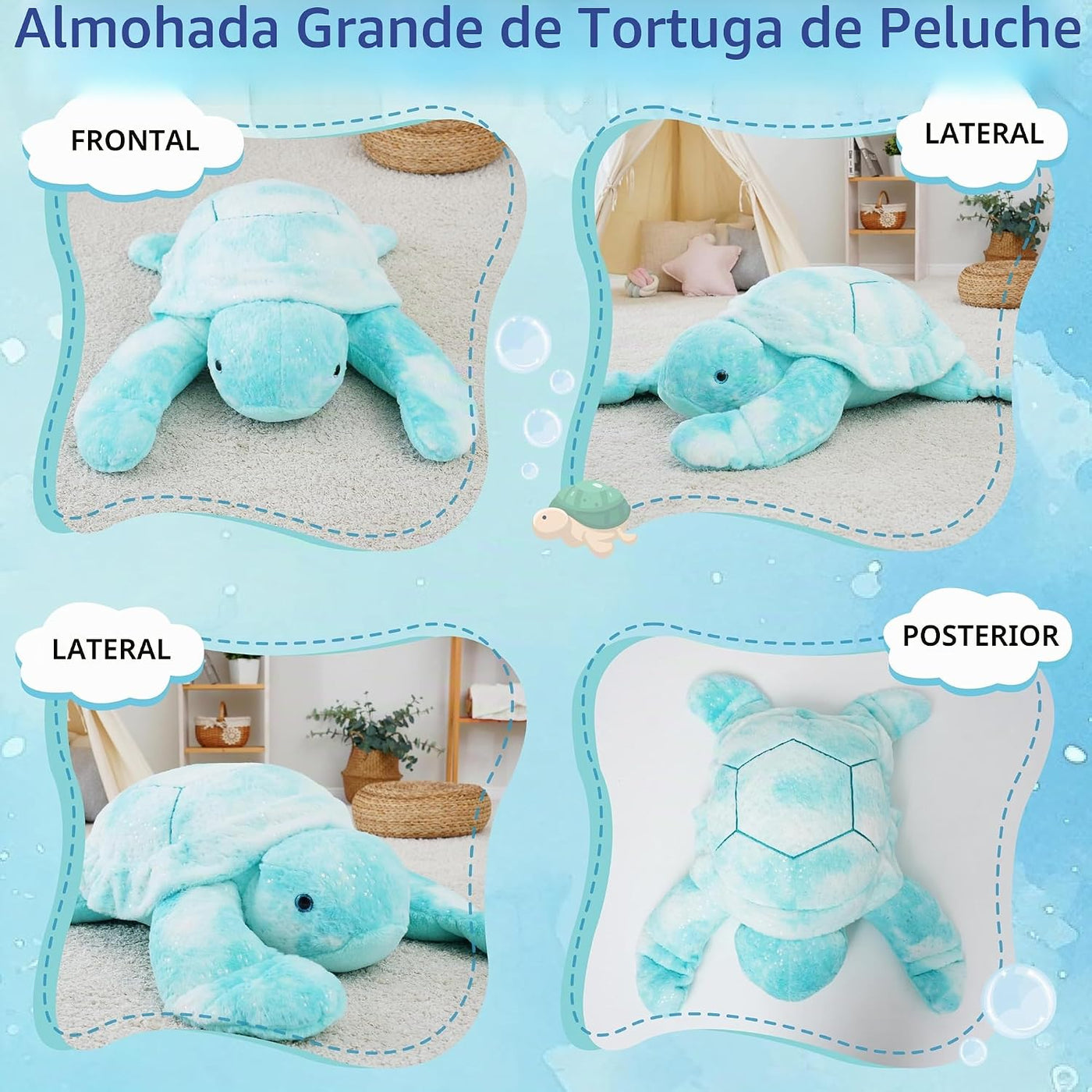 Jrystar - Animal de peluche gigante de tortuga marina, almohada de...