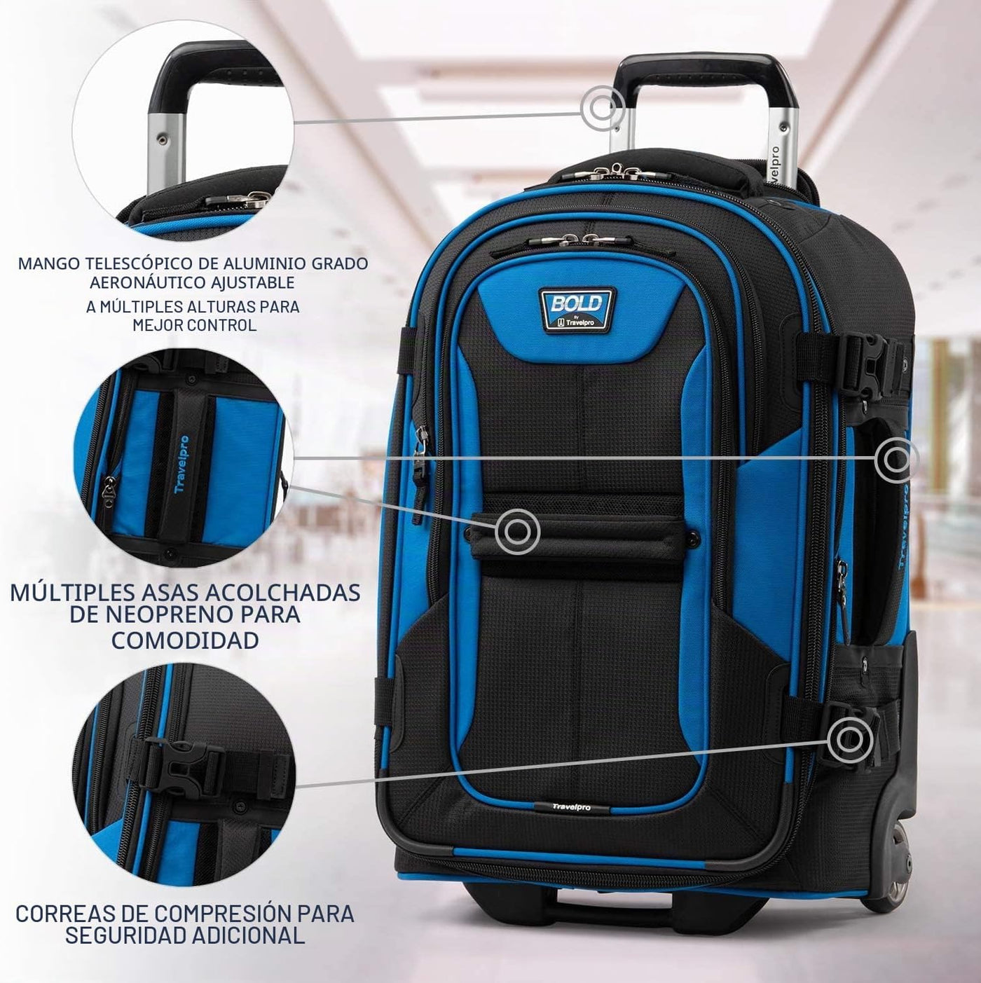 Travelpro Luggage Bold - Rollaboard expandible de 22", Azul\/Ne...