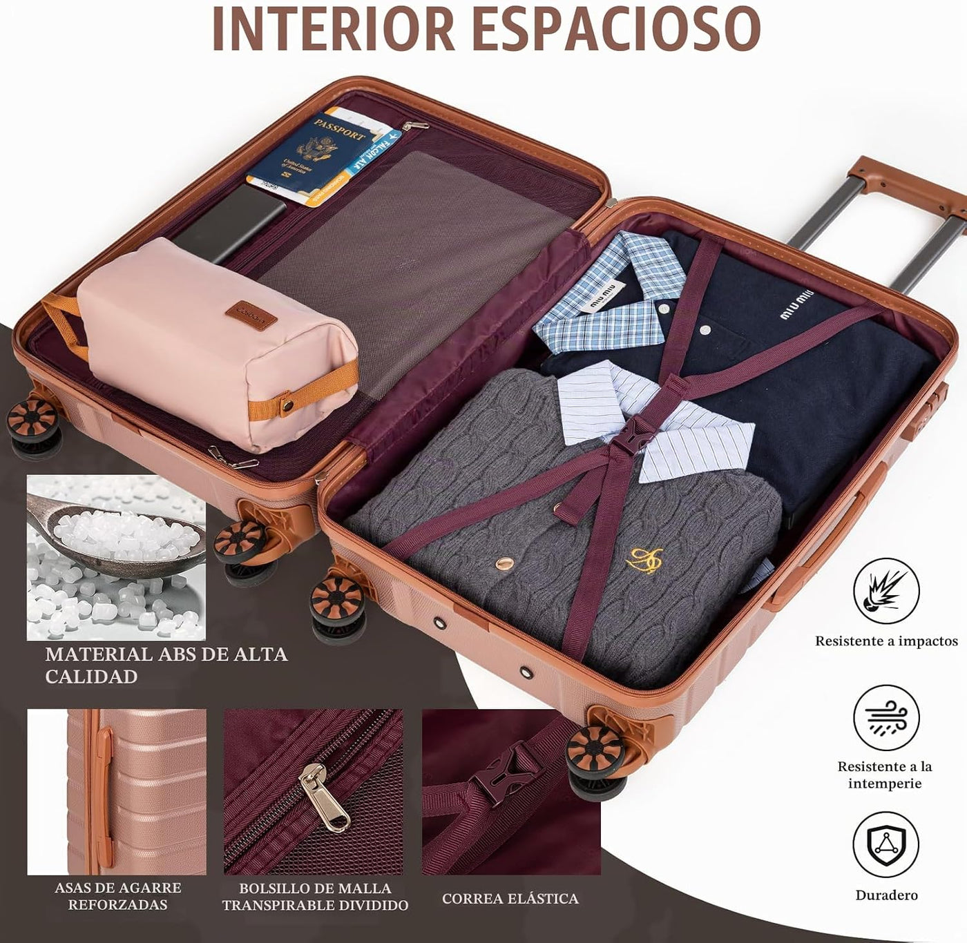 Cosbarn Juegos de Equipaje de 5 Piezas Maletas con Ruedas, Oro rosa...