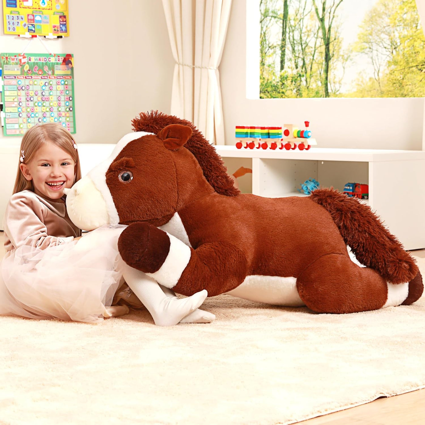 IKASA Peluche de caballo gigante de 33.5 pulgadas, súper suave, sin...