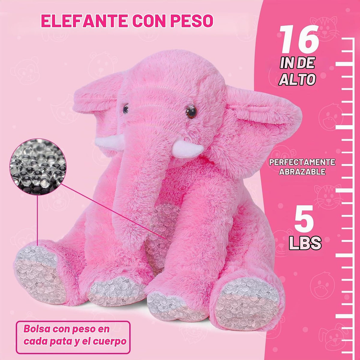 JellyMallow Animales de peluche con peso de elefante, 5 libras y 16...