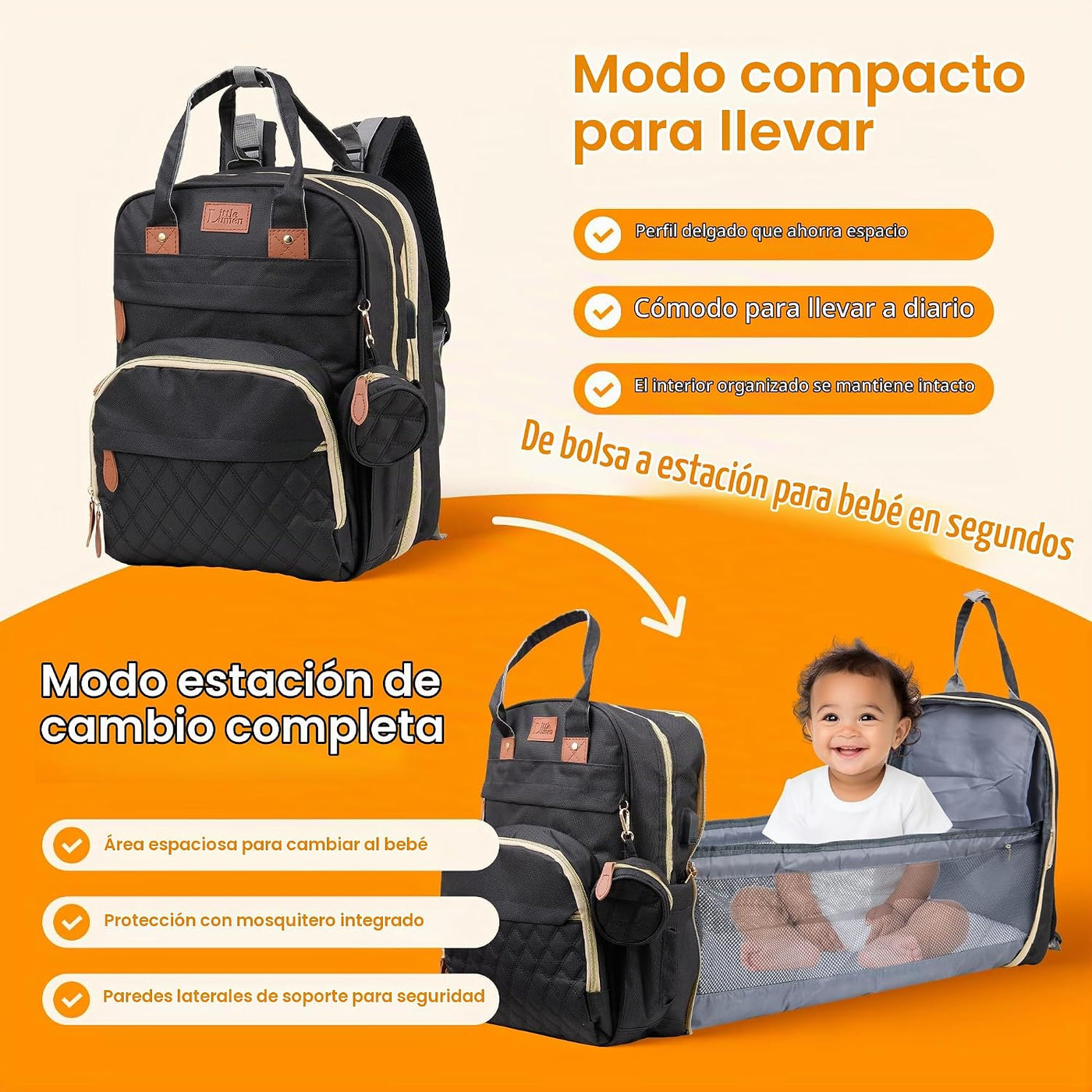 Little Lumen Mochila para pañales con cambiador \u2013 Bolsa de pañ...