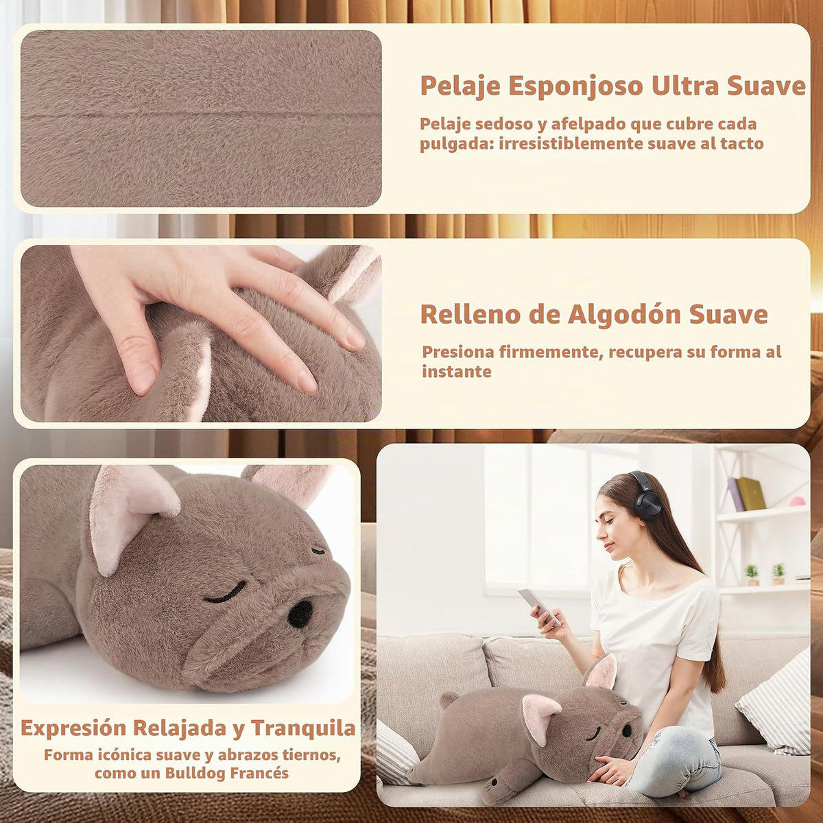 Peluche de bulldog francés con peso de 5 libras, peluche grande de...