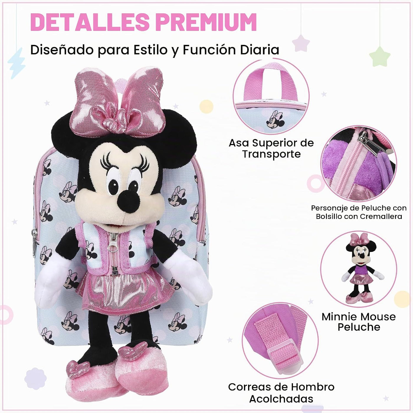 Disney Minnie Mouse - Mochila de peluche de Mickey y 10"