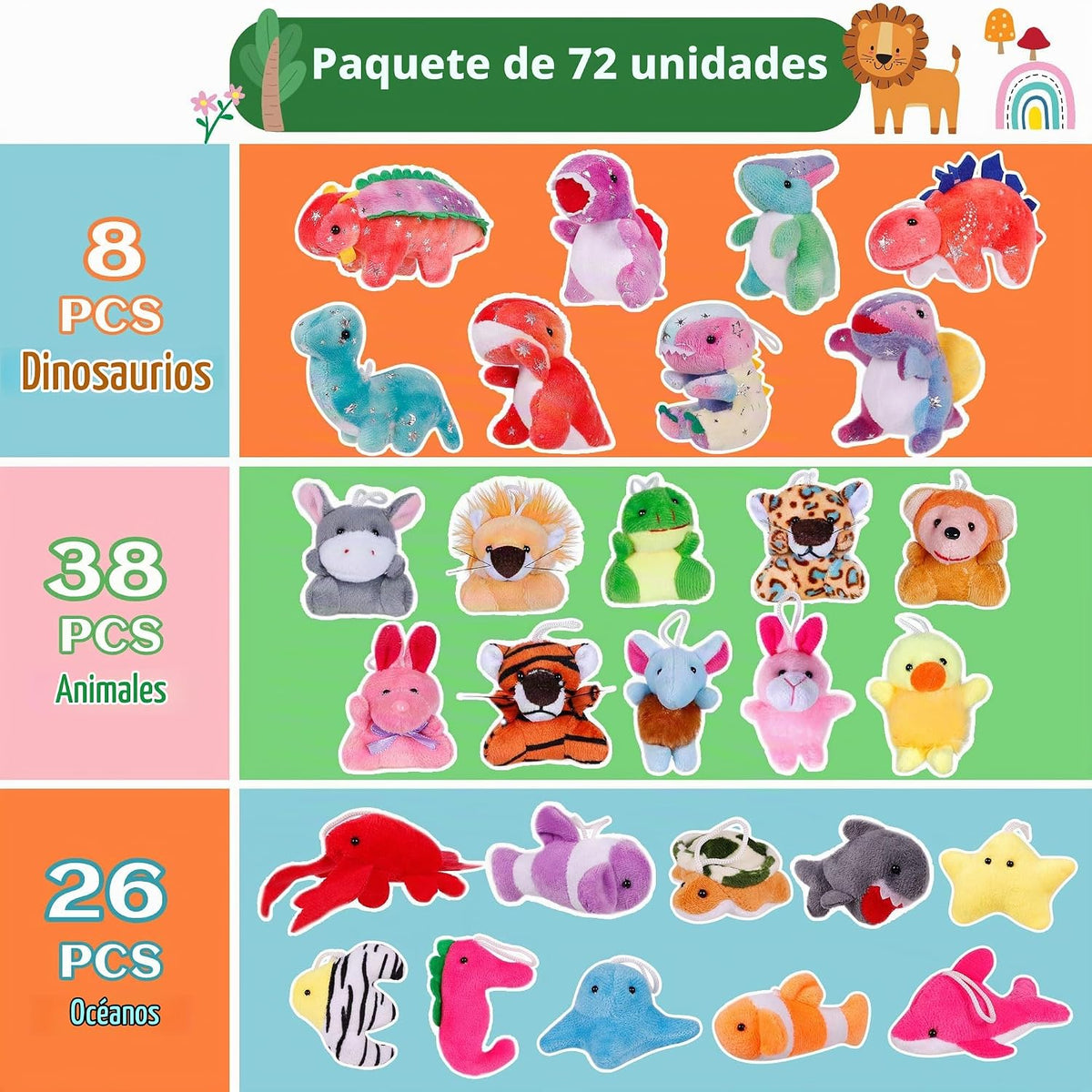 Paquete de 72 mini animales de peluche, premios de aula, pequeños a...