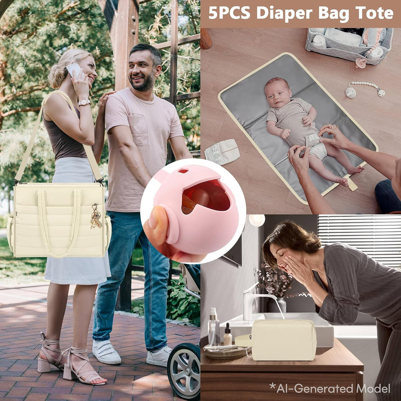 IBFUN Bolso de Pañales para Bebé - Bolso Grande para Bebé 4Pcs con...