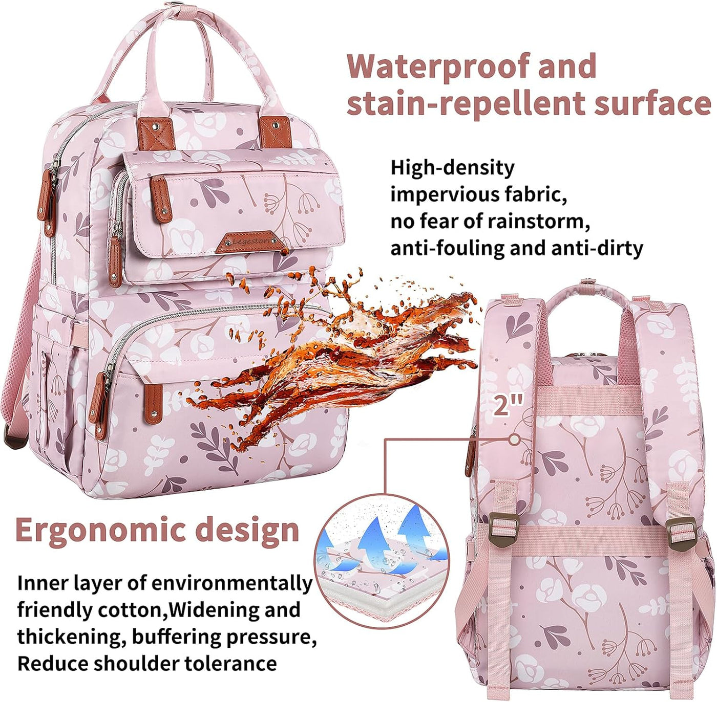 Mochila para pañales para bebé niña, bolsa de pañales impermeable m...
