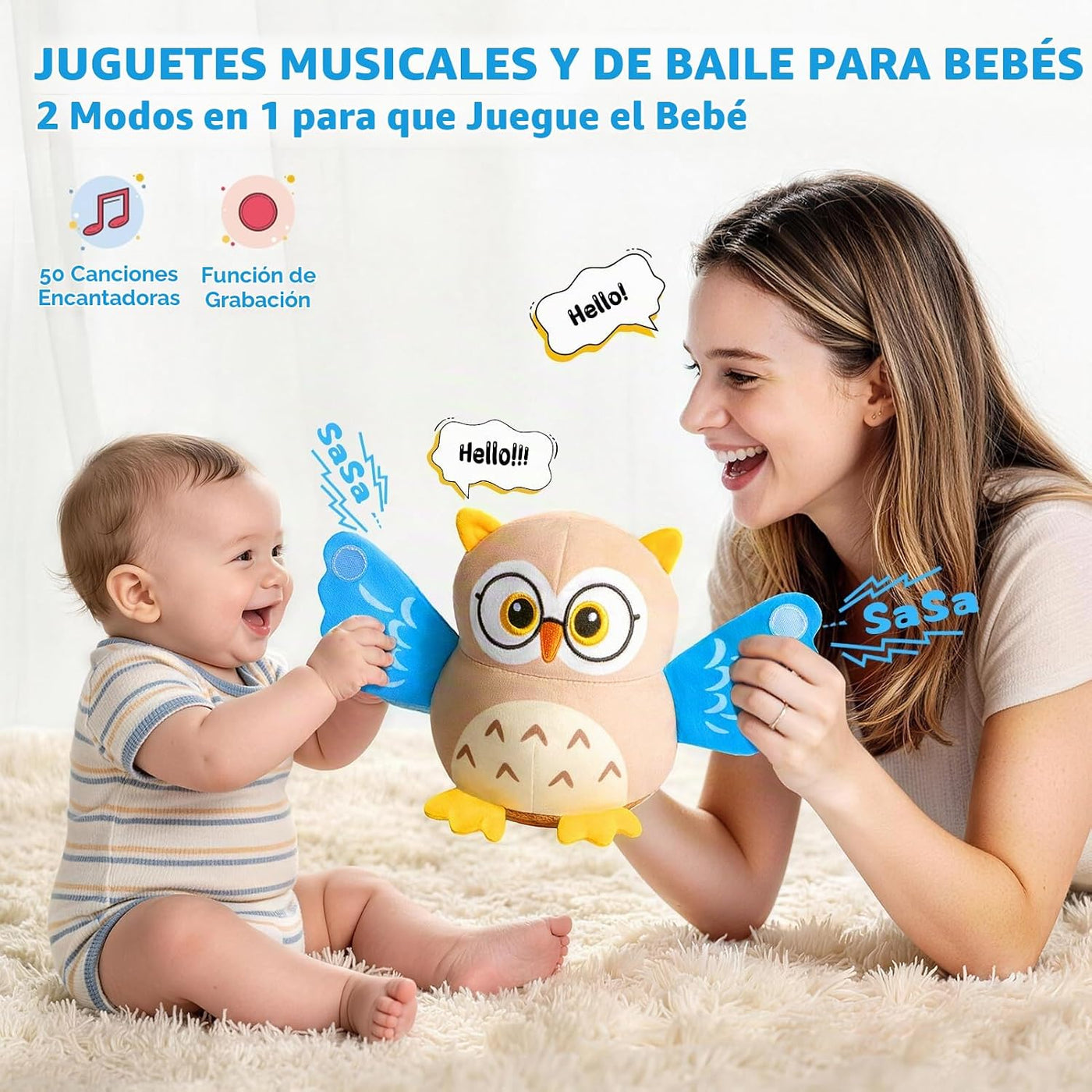 Juguetes para bebés de 6 a 12 a 18 meses, juguete musical de peluch...