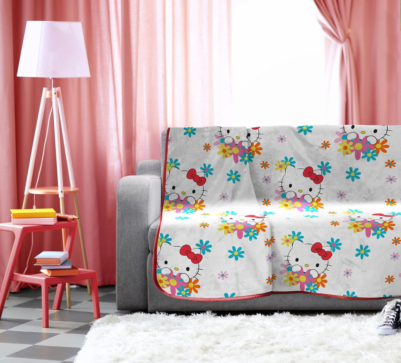 Hello Kitty - Manta de felpa de flores y gatitos, mide 60 x 90 pulg...