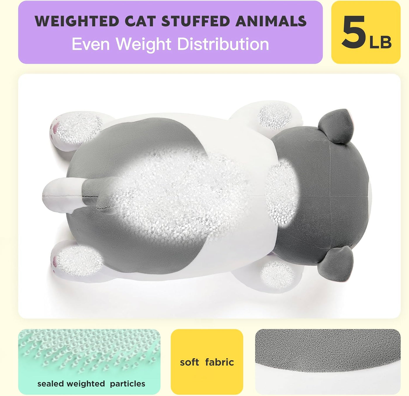 IKASA Juguete de peluche gigante de 5 libras con peso de gato, jugu...