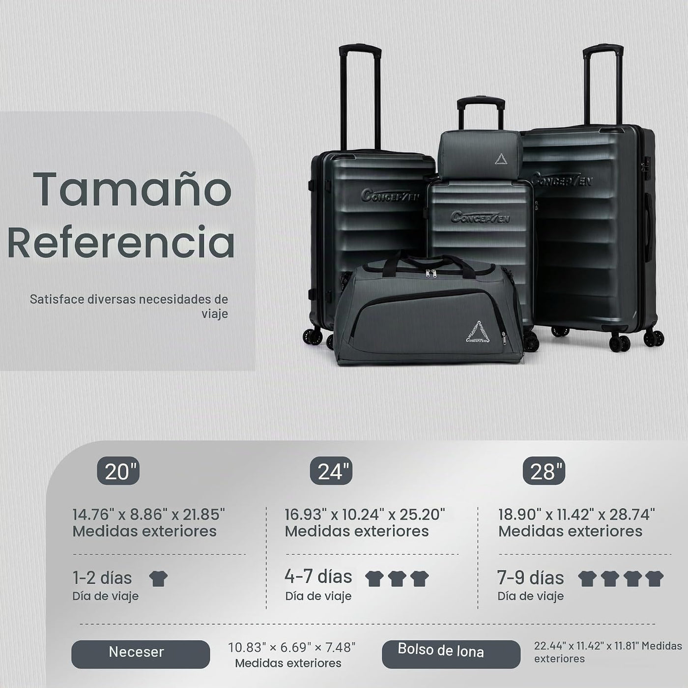 CONCEPTEN Juego de 5 piezas de equipaje de mano aprobado por aerolí...