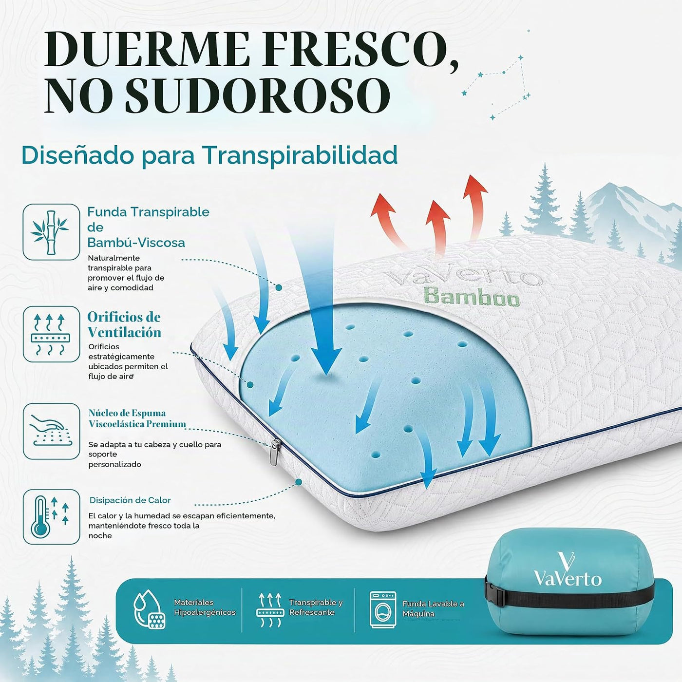 Vaverto Almohada pequeña de espuma viscoelástica para camping, paqu...
