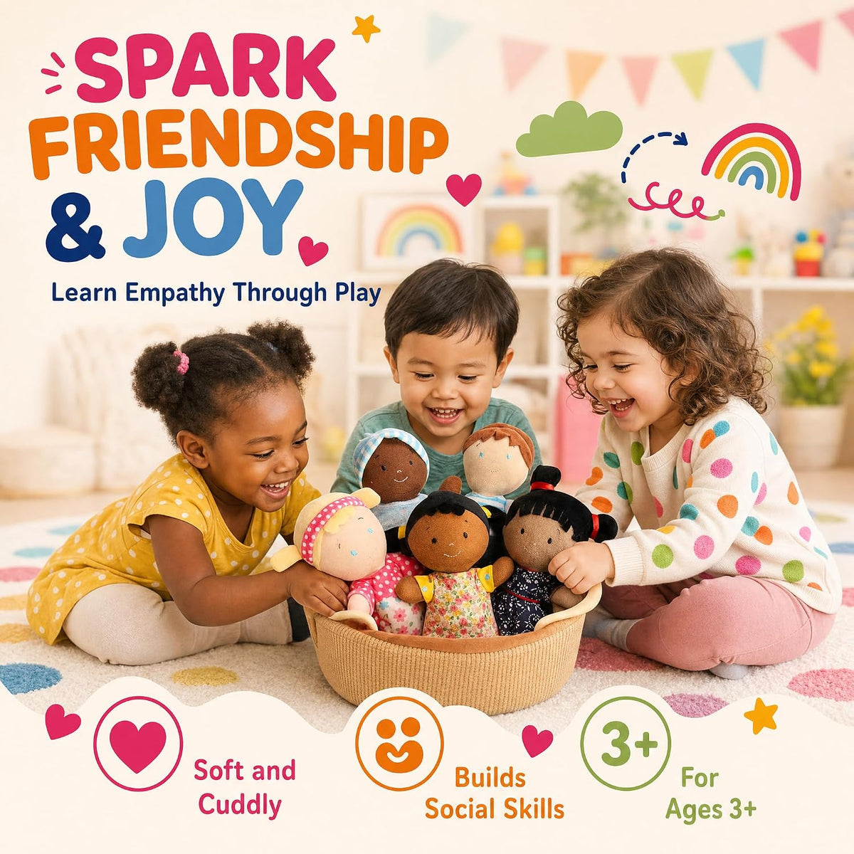 Snuggle Stuffs Canasta de Amigos de Peluche Diversidad Multicultura...