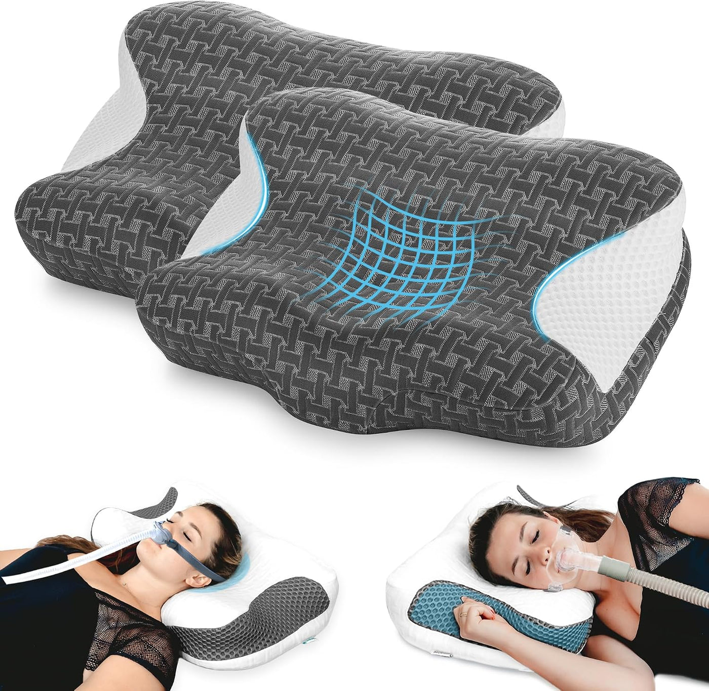 Elviros Paquete de 2 almohadas CPAP para dormir, ergonómicas de alt...