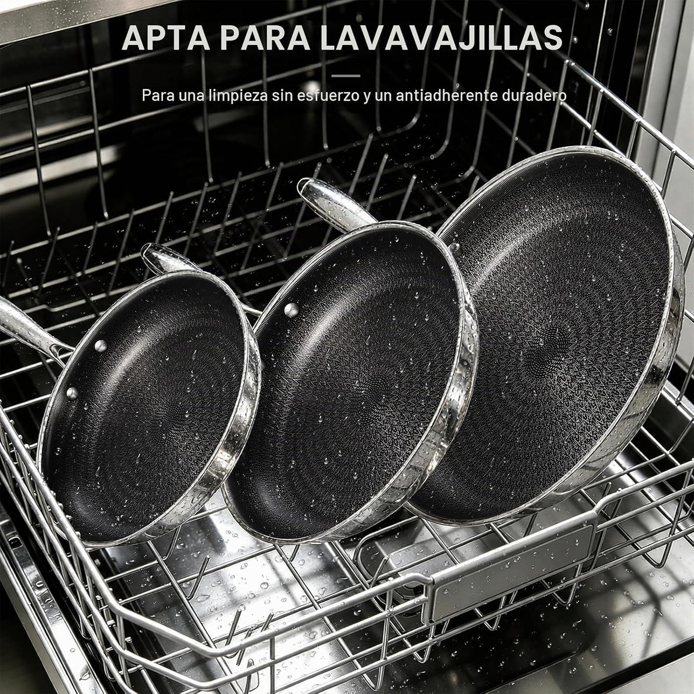 Ammeloo Juego de 3 sartenes antiadherentes, sartenes de acero inoxi...