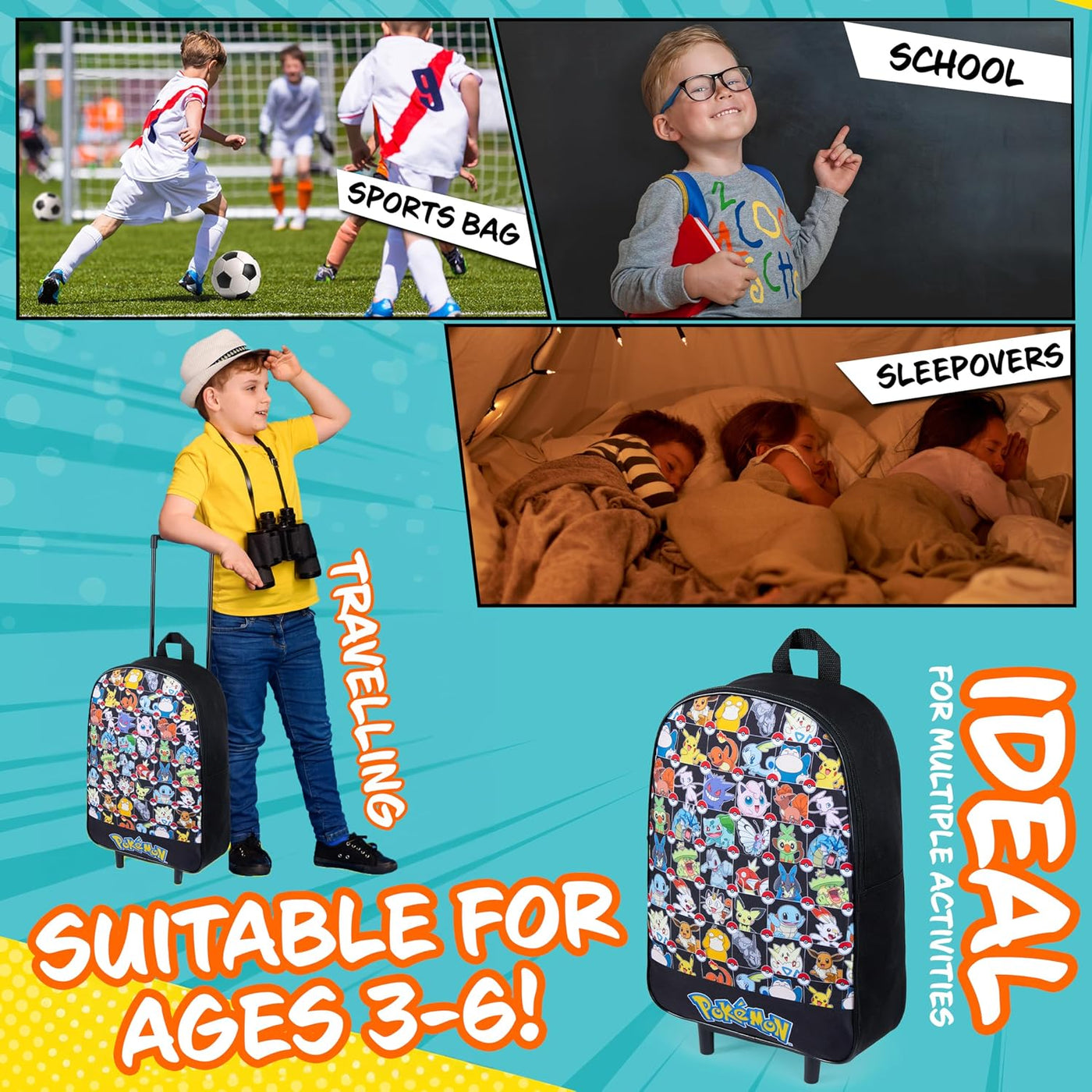 Pokemon - Maleta plegable para niños, 15 pulgadas, 10.5 litros, 2 r...