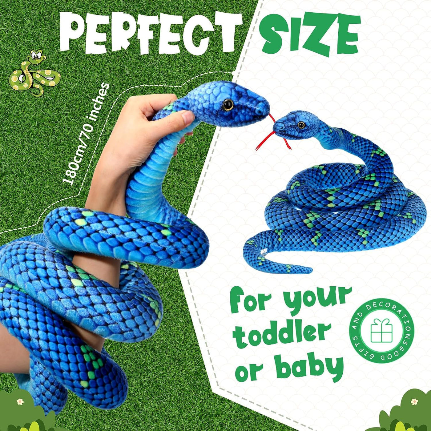 Hiboom - Peluche de serpiente gigante de 71 pulgadas, juguete de se...