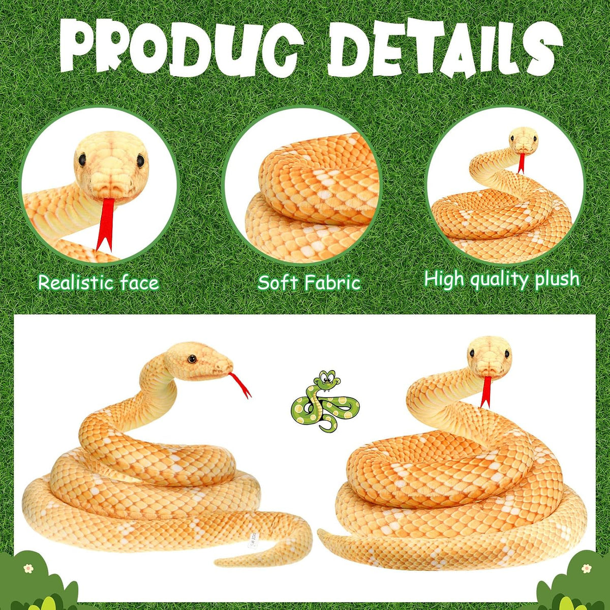 Hiboom - Peluche de serpiente gigante de 110 pulgadas (dorado) | An...