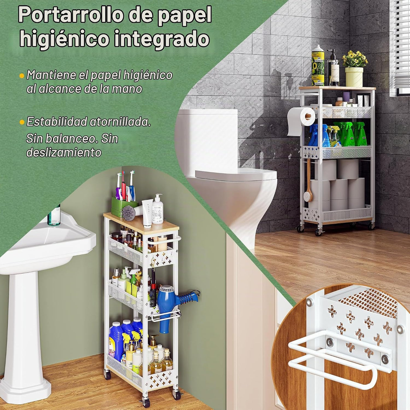 OKZEST Organizadores de baño delgados y carrito de almacenamiento c...