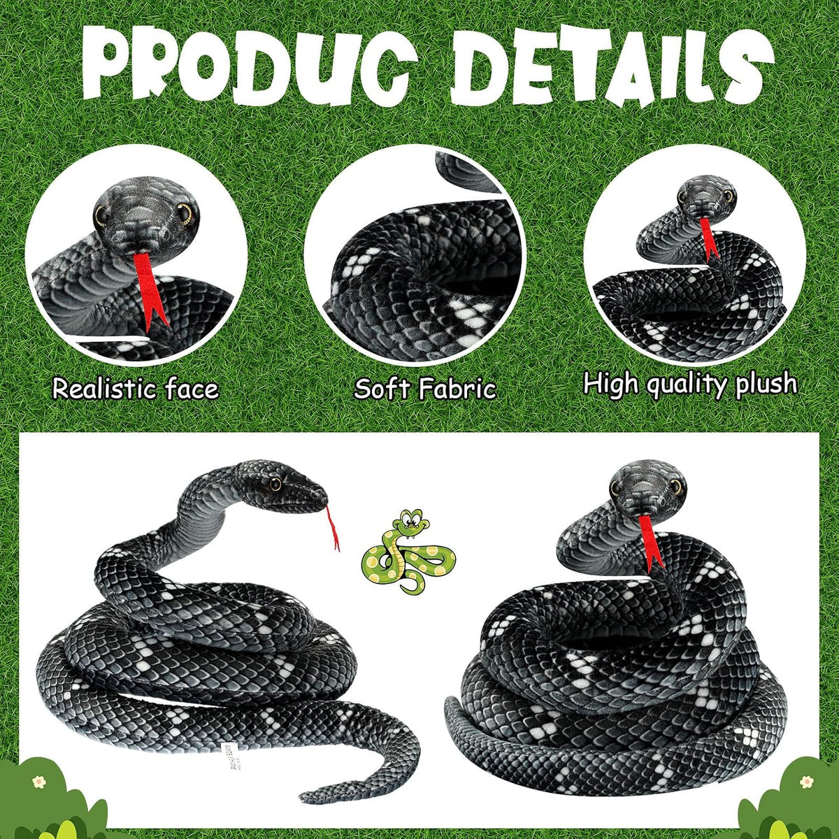 Hiboom Peluche de serpiente gigante de 71 pulgadas, juguete de boa...