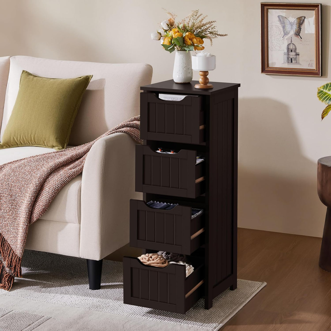 Yaheetech Gabinete de almacenamiento para baño, diseño delgado de 4...