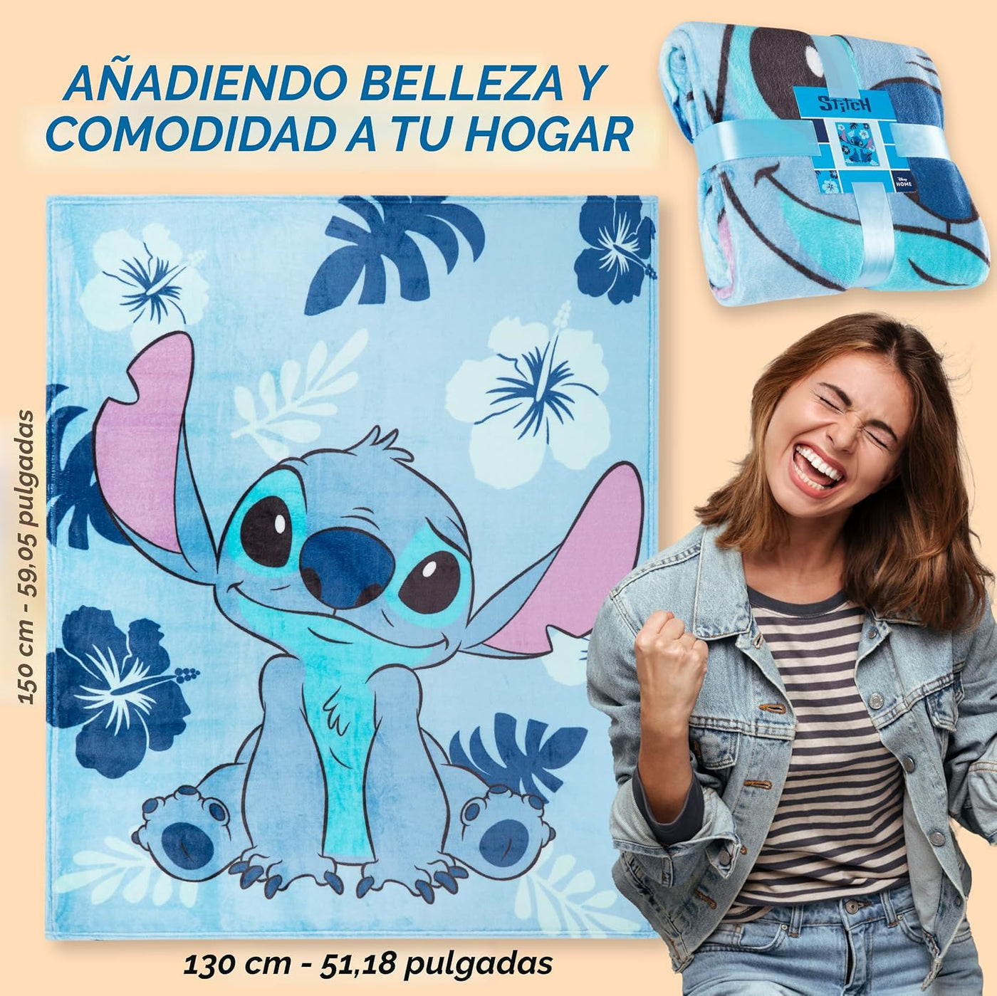 Disney Stitch Manta Decorativa de Forro Polar Suave Accesorios para...