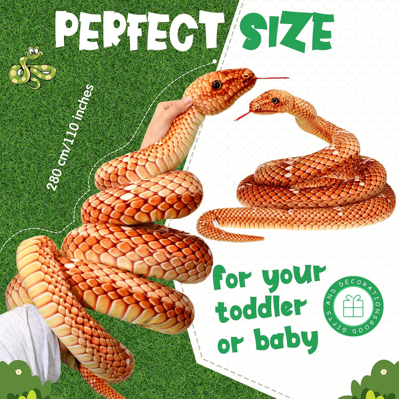 Hiboom Peluche de serpiente gigante de 110 pulgadas, animal de pelu...