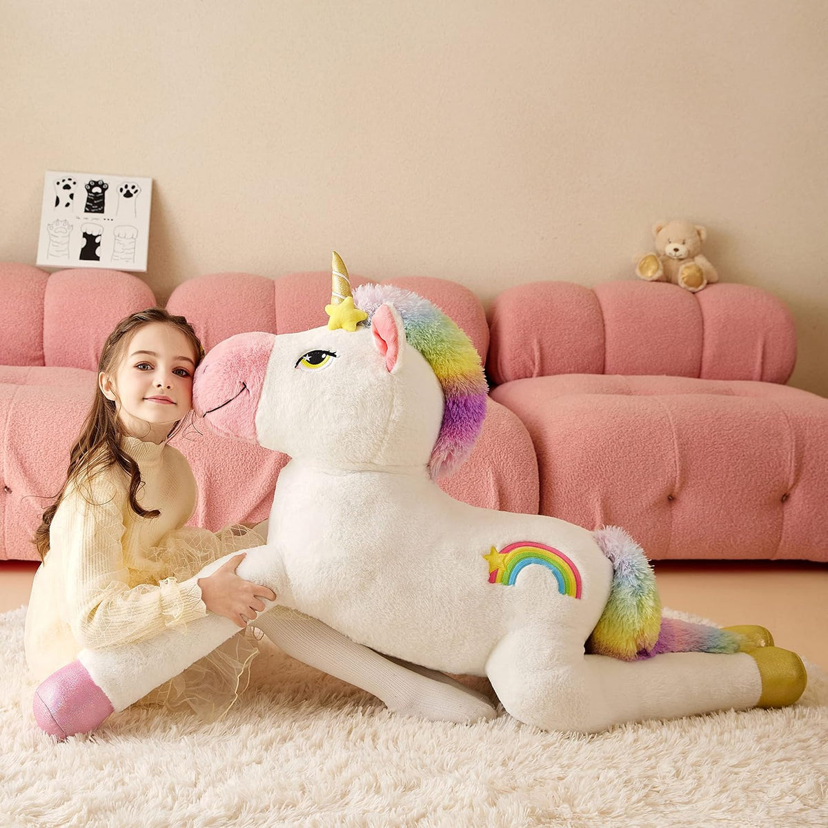 Tumyay Peluche de unicornio gigante, juguete suave de 51 pulgadas,...