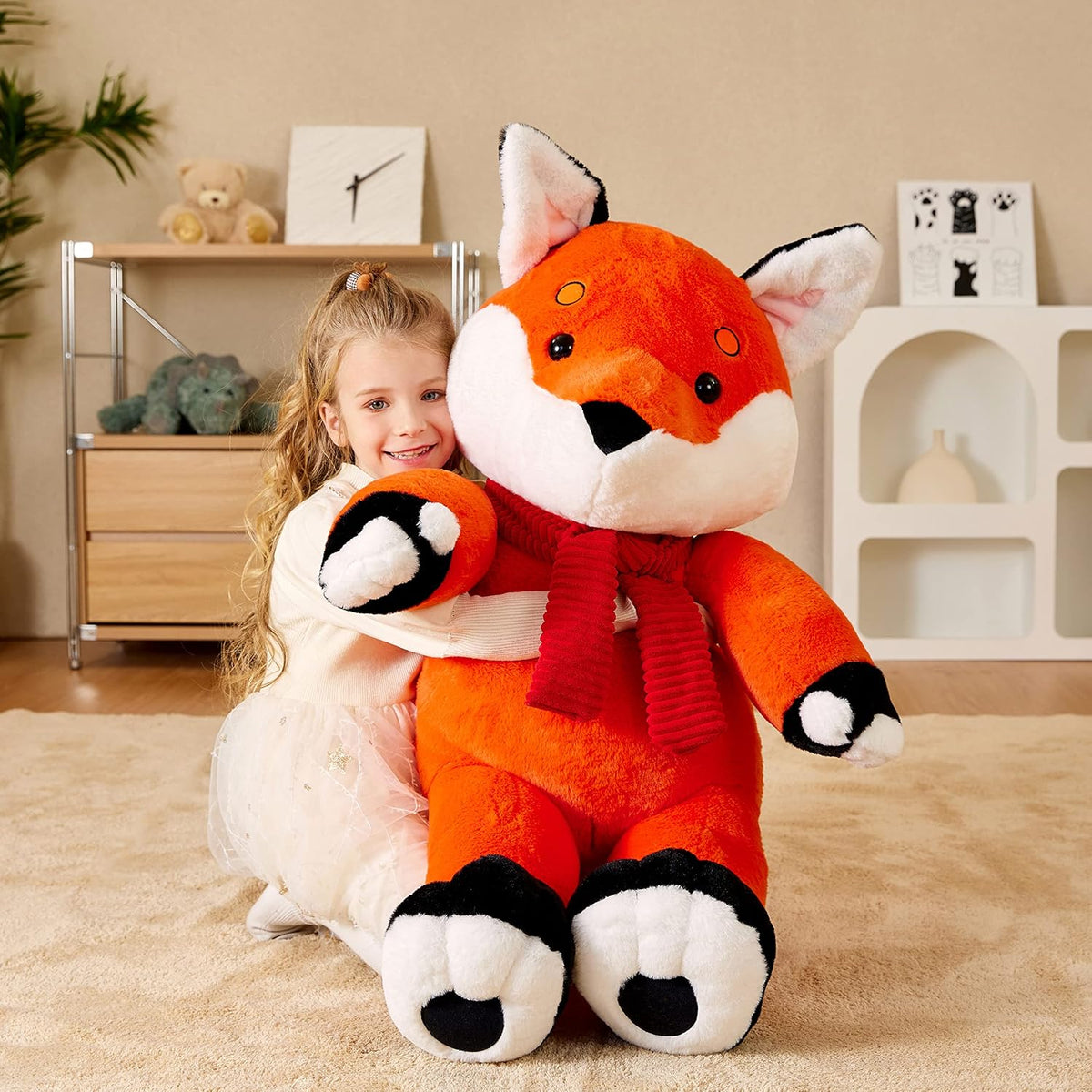 EARTHSOUND Juguete de peluche de zorro gigante, 30 pulgadas, grande...