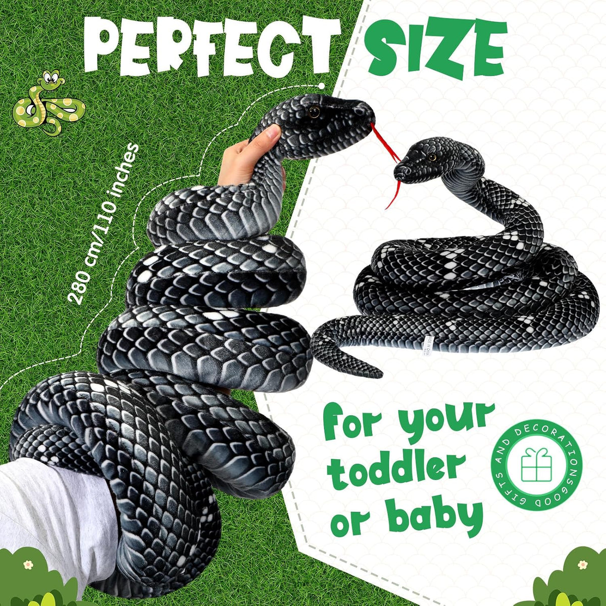 Hiboom - Peluche de serpiente gigante de 110 pulgadas, juguete real...