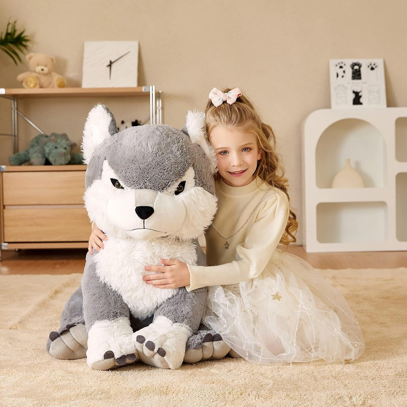 EARTHSOUND Animal de peluche gigante de lobo, juguete de peluche gr...