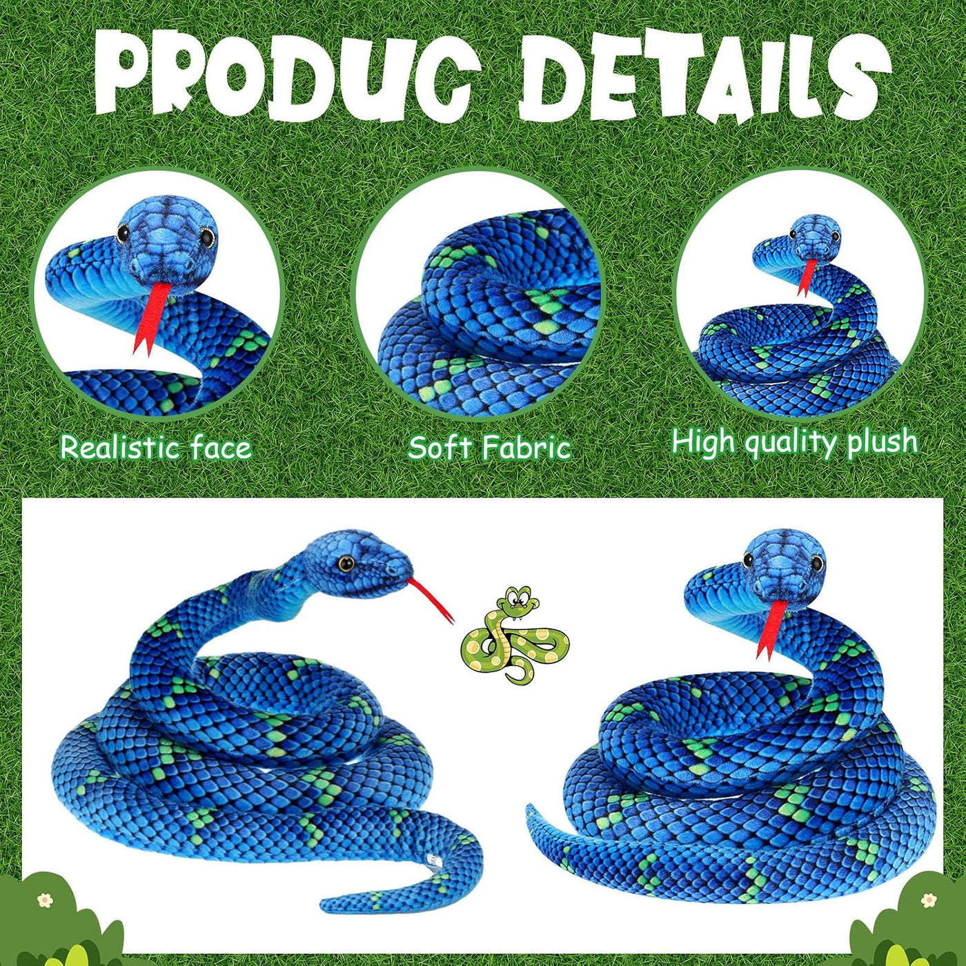 Hiboom - Peluche de serpiente gigante de 71 pulgadas, juguete de se...