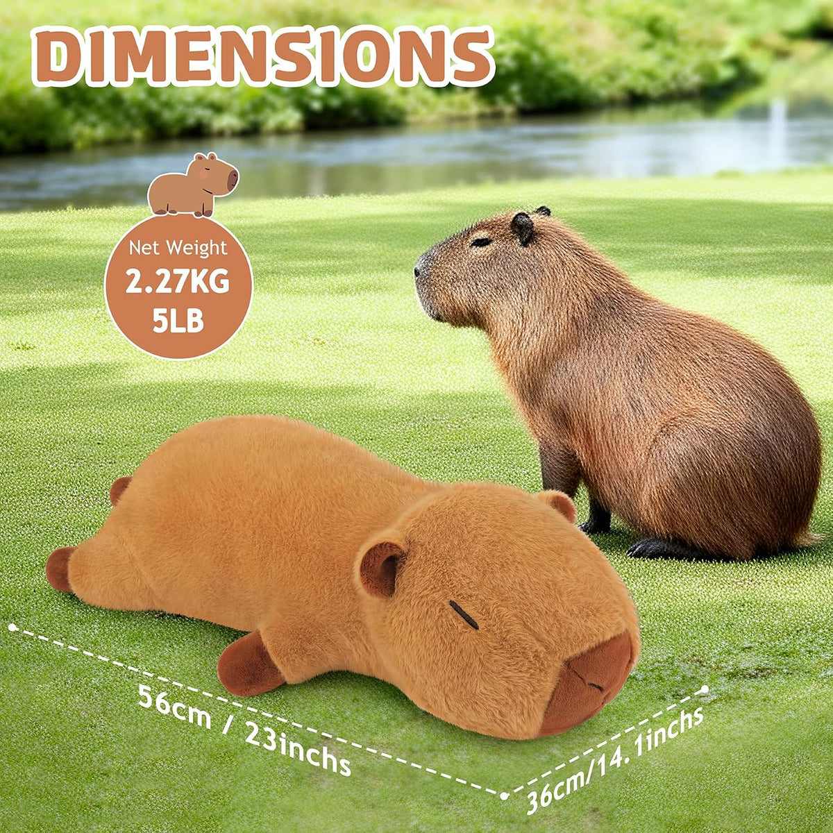 Peluches Capybara con peso de 5 libras, peluche Capybara grande de...
