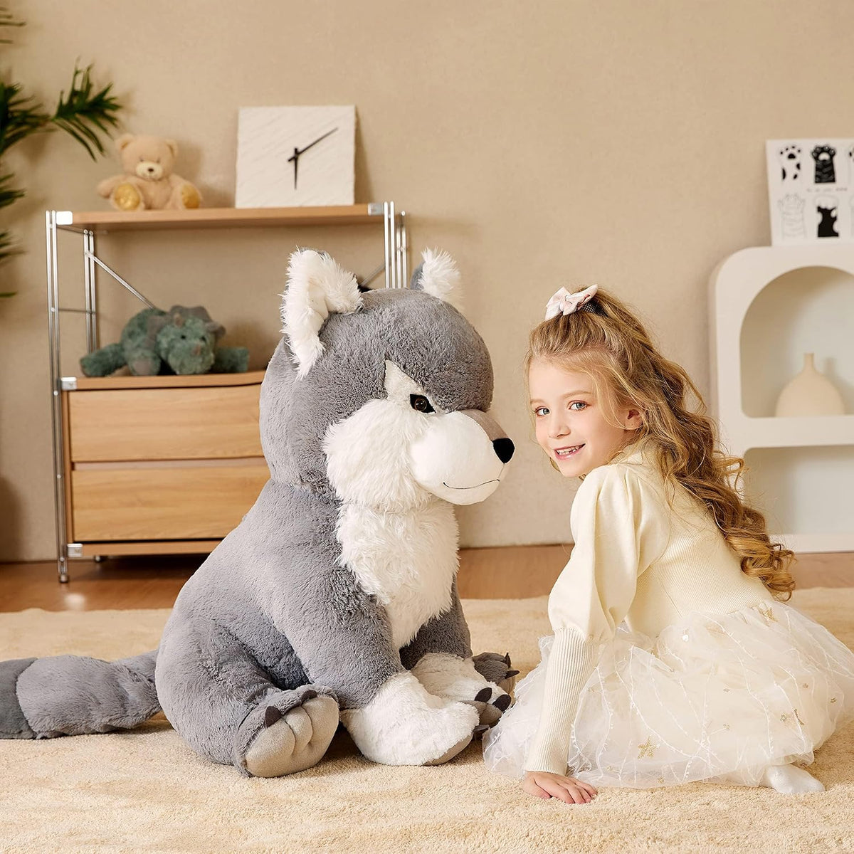 EARTHSOUND Animal de peluche gigante de lobo, juguete de peluche gr...