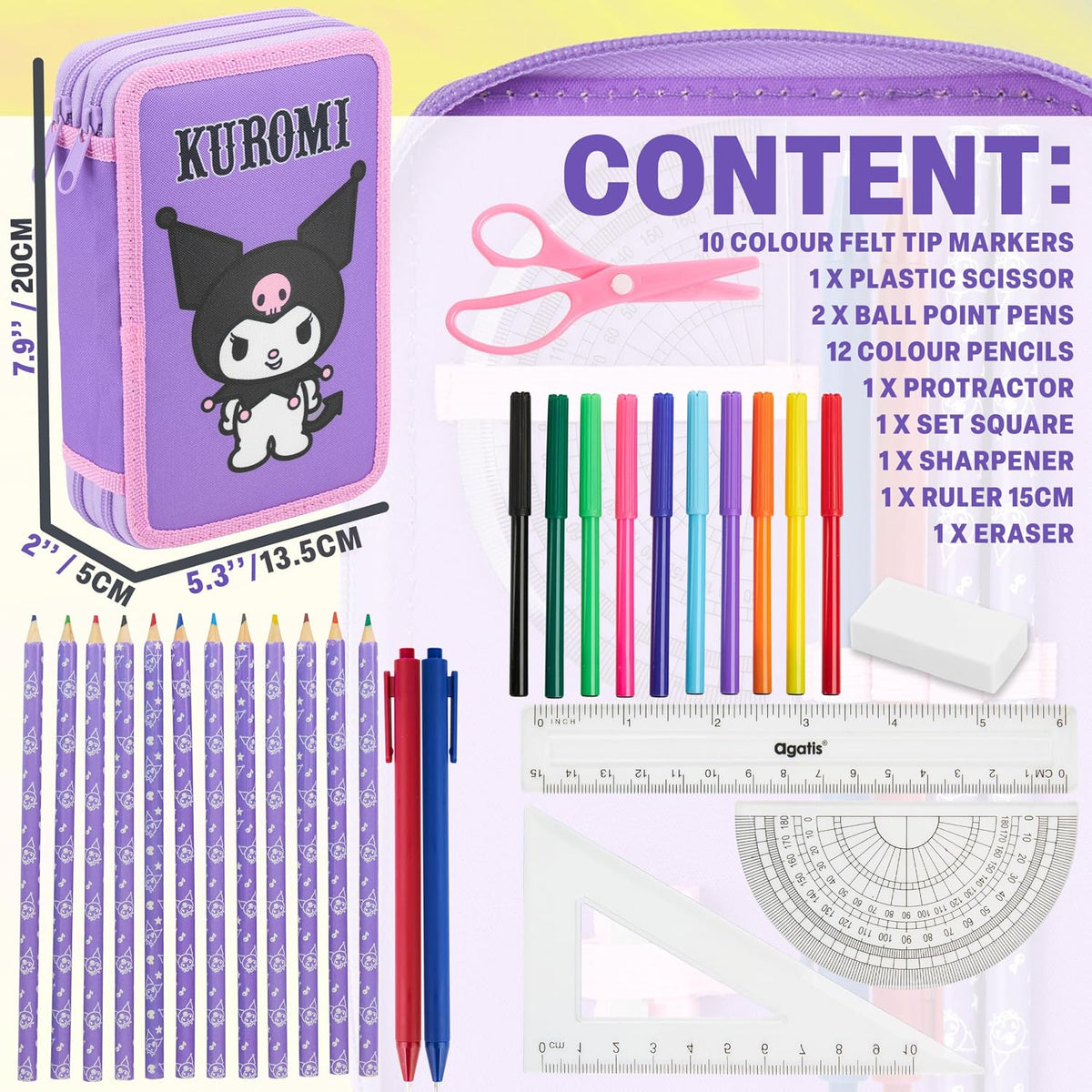 Hello Kitty Sanrio - Estuche para lápices de colores para niños, ma...