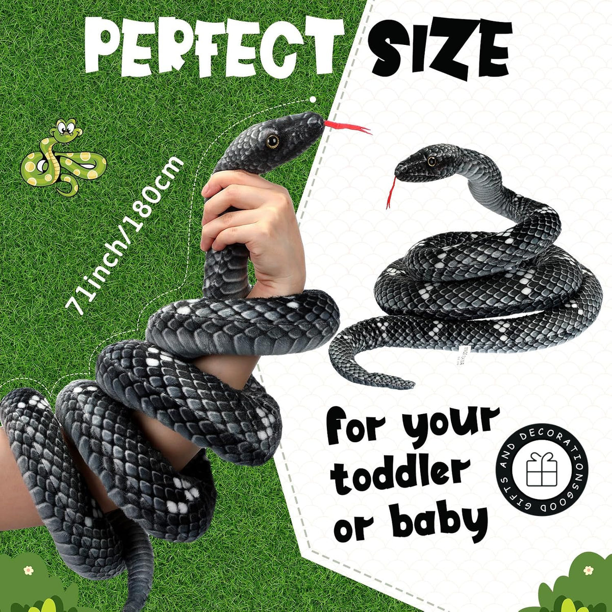 Hiboom Peluche de serpiente gigante de 71 pulgadas, juguete de boa...