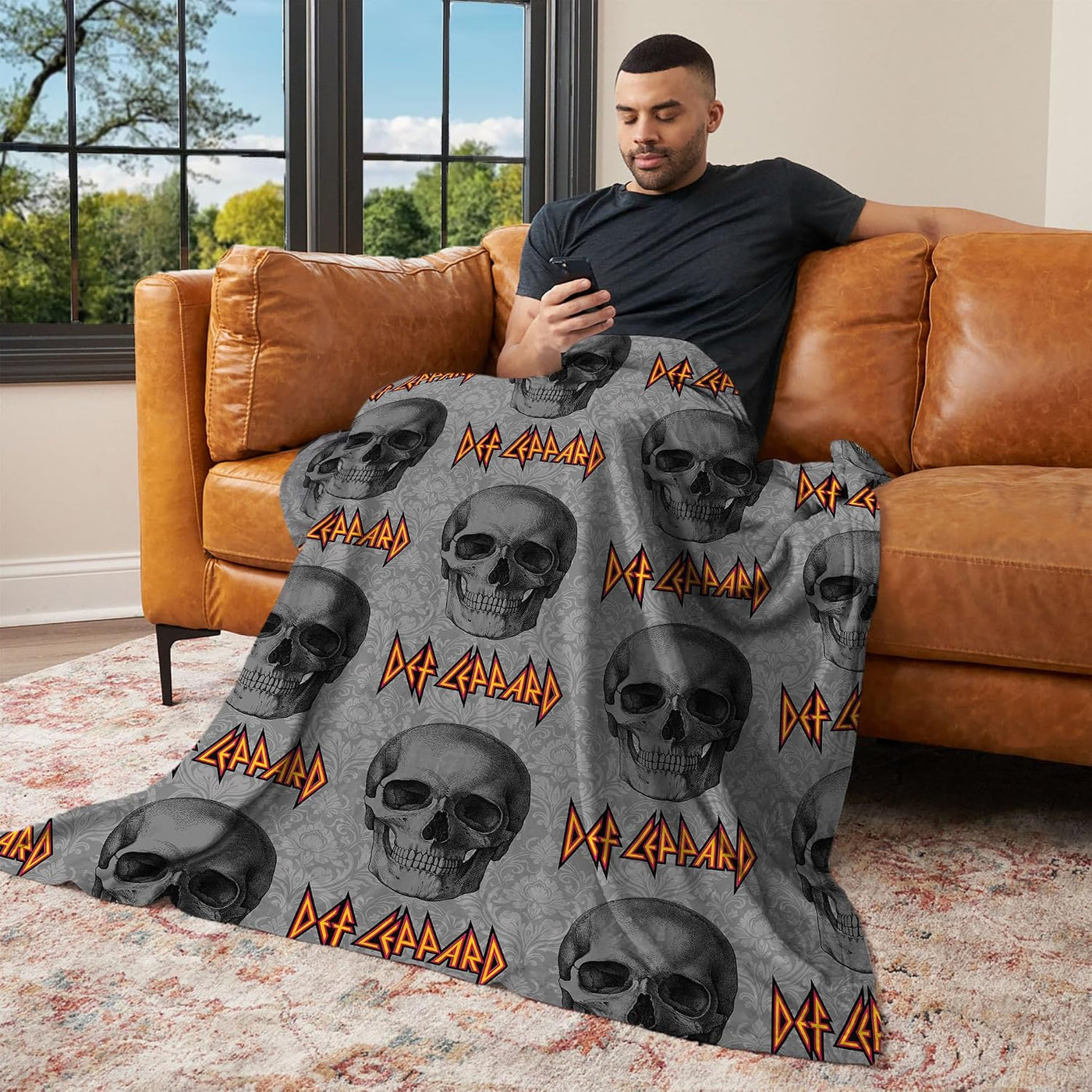 Manta de arrullo de damasco con calavera de Def Leppard de Northwes...