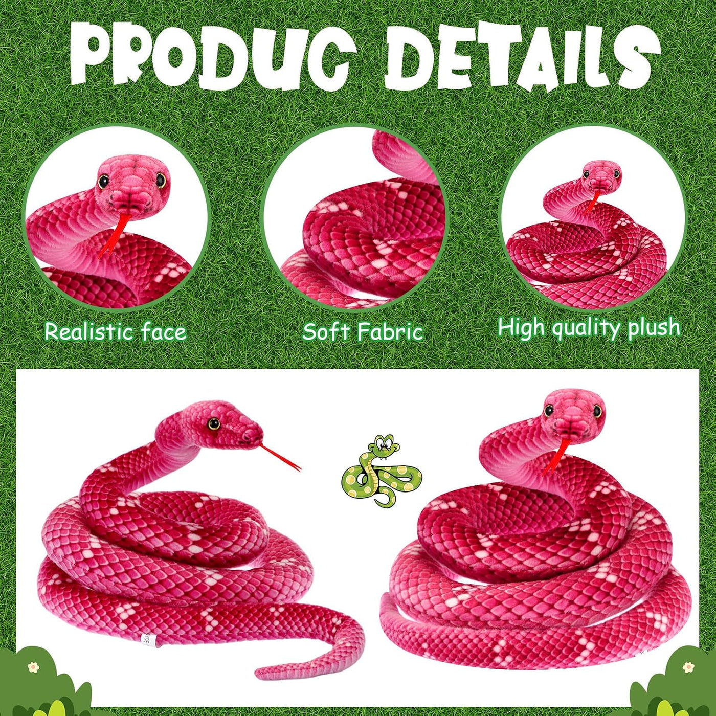 Hiboom Peluche de serpiente gigante de 71 pulgadas, juguete de boa...