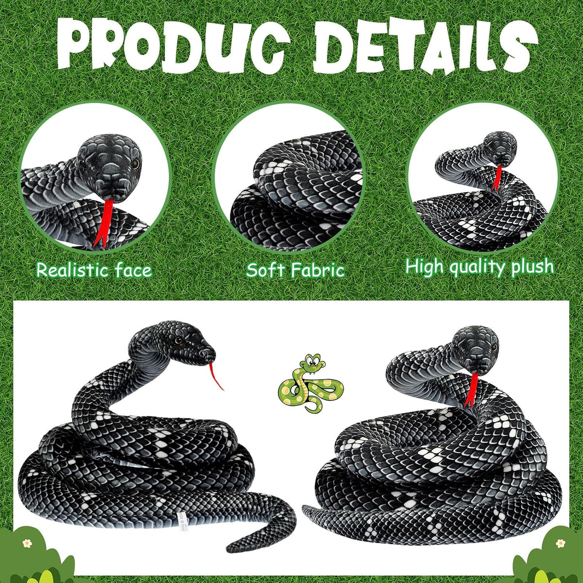 Hiboom - Peluche de serpiente gigante de 110 pulgadas, juguete real...