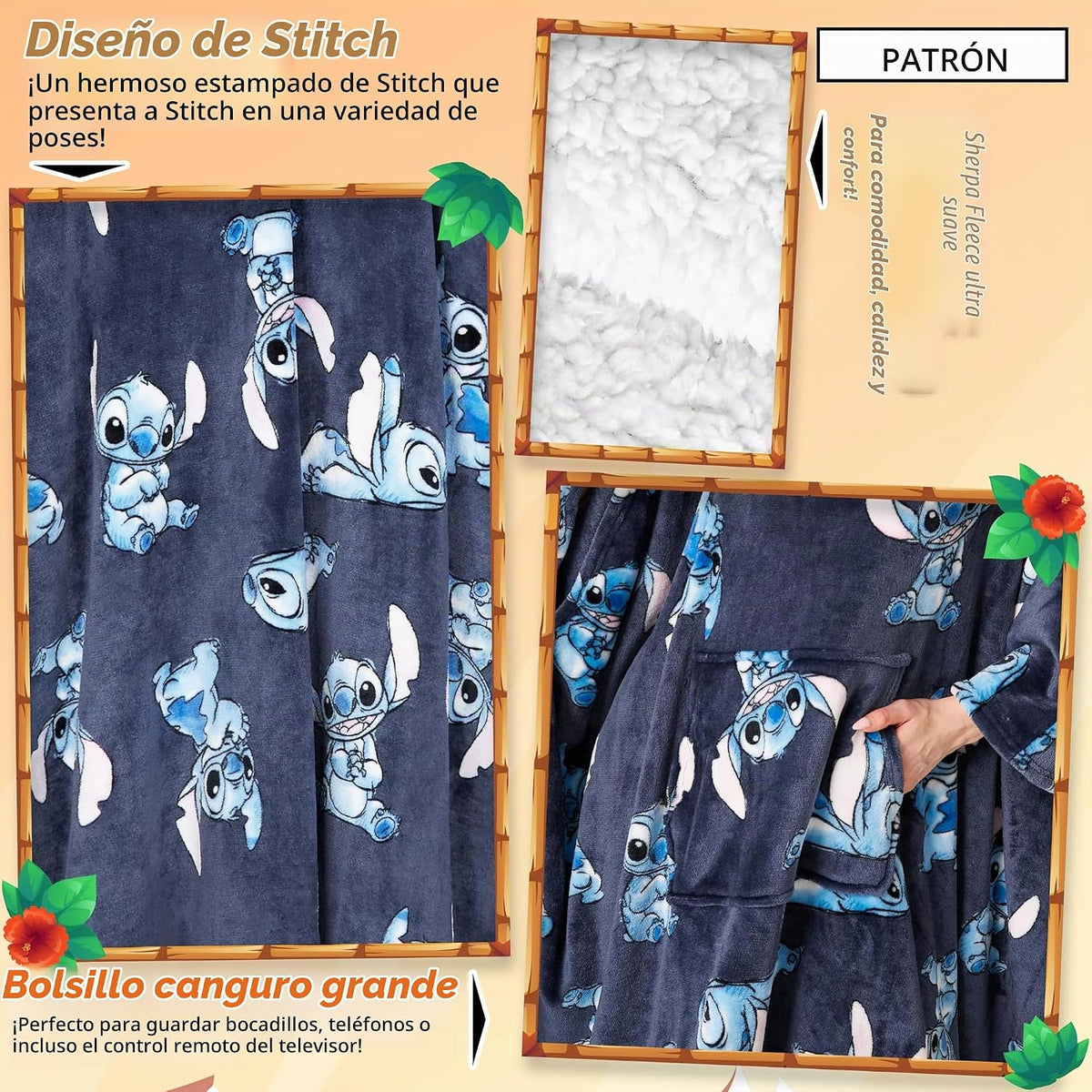 Disney Manta con Capucha de Stitch para Mujeres y Adolescentes - Po...