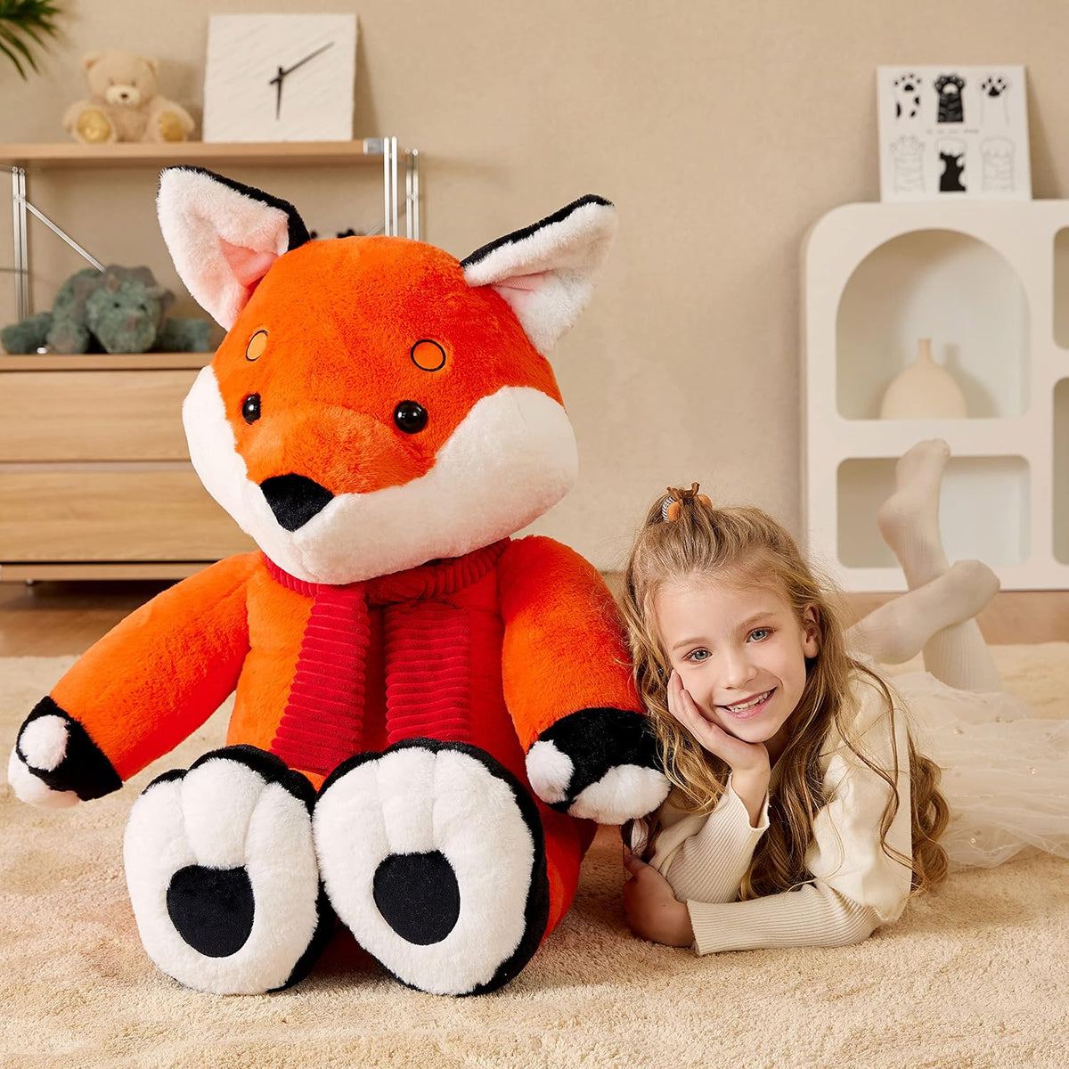 EARTHSOUND Juguete de peluche de zorro gigante, 30 pulgadas, grande...