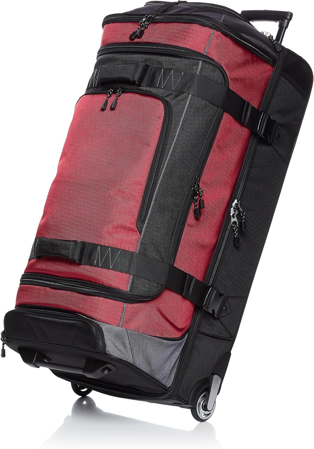 Amazon Basics - Bolsa de viaje con ruedas de Ripstop, Rojo